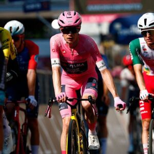 Team Visma Lease a Bike Danish rider Jonas Vingegaard crosses the finish line of the 15th stage of the Giro d'Italia 2026 - Tour of Italy cycling race between Voghera and Milan, Italy, on May 24, 2026. (Photo by Luca Bettini / AFP)