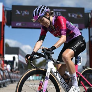 LAGUNAS DE NEILA, SPAIN - MAY 24: Usoa Ostolaza of Spain and Team Laboral Kutxa - Fundacion Euskadi crosses the finish line during the 11th Vuelta a Burgos Feminas 2026, Stage 4 a 120km stage from Gumiel de Mercado to Lagunas de Neila 1868m / #UCIWWT / on May 24, 2026 in Lagunas de Neila, Spain. (Photo by Szymon Gruchalski/Getty Images)