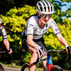 LIEGE, BELGIUM - APRIL 26: Magdeleine Vallieres of EF Education Oatly of Canada, Juliette Berthet of FDJ United Suez of France during the match between 10th Liege v Bastogne - Liege Femmes 2026 - Women&amp;apos;s Elite at the Liege on April 26, 2026 in Liege Belgium (Photo by Pim Waslander/Soccrates/Getty Images)