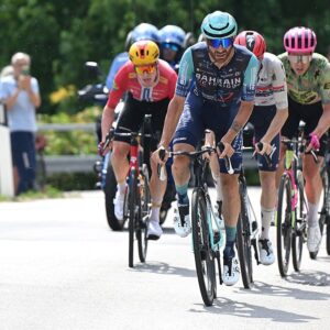 Damiano Caruso of Italy and Team Bahrain - Victorious leads the breakaway during stage 17 of the 2026 Giro d'Italia