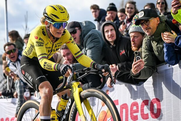 Pauline Ferrand-Prévot races up the Paterberg at the 2026 Tour of Flanders