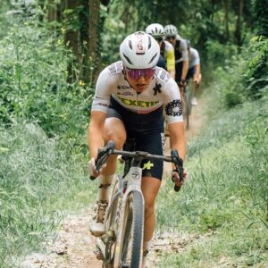 Ginia Caluori riding toward victory at The Traka 100 in 2026