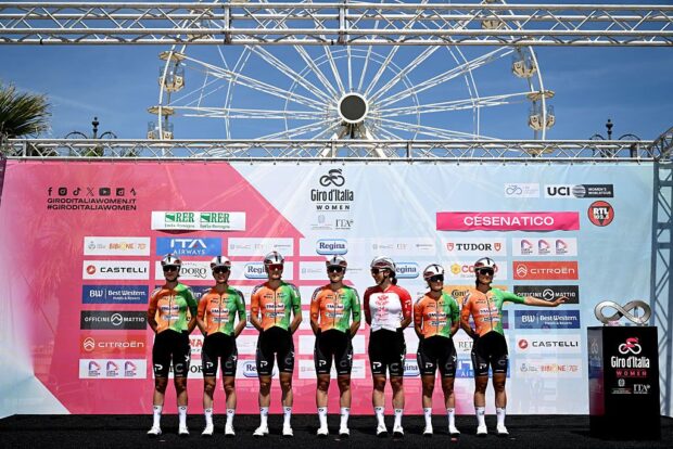 Riders of the St Michel - Preference Home - Auber93 team before stage 1 of the Giro d'Italia Women