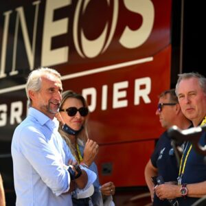 PINEROLO, ITALY - JULY 02: (L-R) Jean-Claude Blanc of France - CEO of INEOS Sport and current acting CEO of Manchester United Football Club and John Allert Chief Executive Officer (CEO) of Team INEOS Grenadiers prior to the 111th Tour de France 2024, Stage 4 a 139.4km stage from Pinerolo to Valloire / #UCIWT / on July 02, 2024 in Pinerolo, Italy. (Photo by Dario Belingheri/Getty Images)