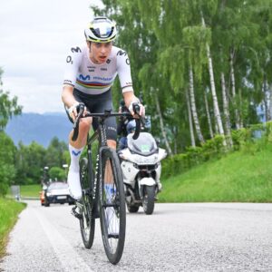 NEVEGAL, ITALY - JUNE 02: Marlen Reusser of Switzerland and Team Movistar competes during the 37th Giro d'Italia Women 2026, Stage 4 a 12.7km individual time trial stage from Belluno to Nevegal 1052m / #UCIWWT / on June 02, 2026 in Nevegal, Italy. (Photo by Luc Claessen/Getty Images)
