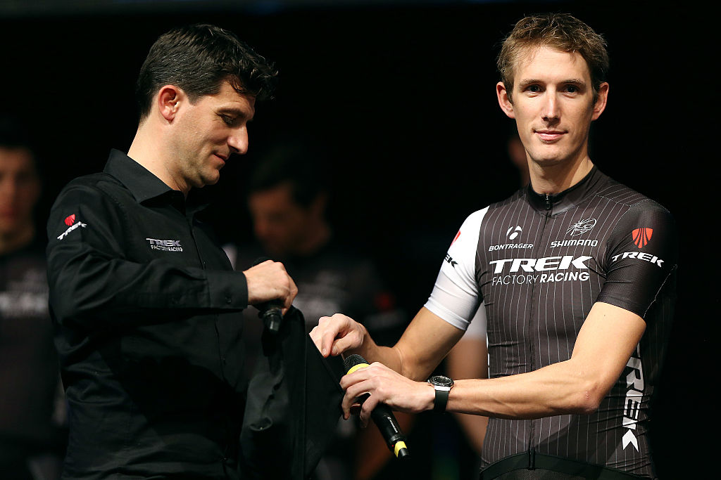 Ciclismo: Trek Factory Team 2014 / Presentación del equipoLuca GUERCILENA (Ita) / Andy SCHLECK (Lux)/ STAP Velodrome Piste Track Roubaix / Equipe Ploeg / (c) Tim De Waele