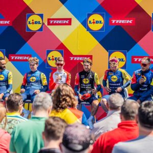 The Lidl-Trek cycling team meets fans in Ravda, Bulgaria, on May 6, 2026, ahead of the 109th edition of the Giro d&amp;apos;Italia. The race is set to start from Bulgaria. (Photo by Hristo Rusev/NurPhoto via Getty Images)