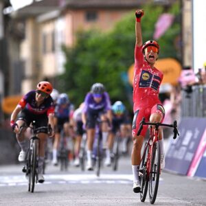 Elisa Balsamo of Italy and Team Lidl - Trek - Red Sprint Jersey celebrates at finish line as stage winner during the Giro d'Italia Women 2026, Stage 6