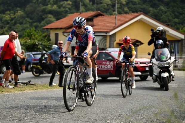 SALUZZO, ITALY - JUNE 07: Antonia Niedermaier of Germany and Team CANYON//SRAM zondacrypto leads the breakaway during the 37th Giro d&amp;apos;Italia Women 2026 - Stage 9 a 145km stage from Saluzzo to Saluzzo / #UCIWWT / on June 07, 2026 in Saluzzo, Italy. (Photo by Luc Claessen/Getty Images)