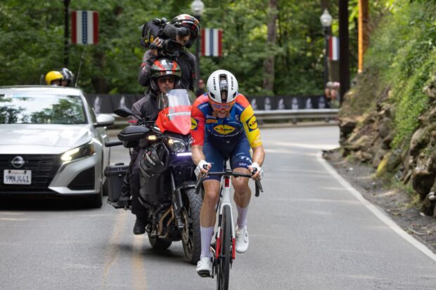 Quinn Simmons breaks free from six riders to ride solo on final lap to third USPro Road Race National Championship victory