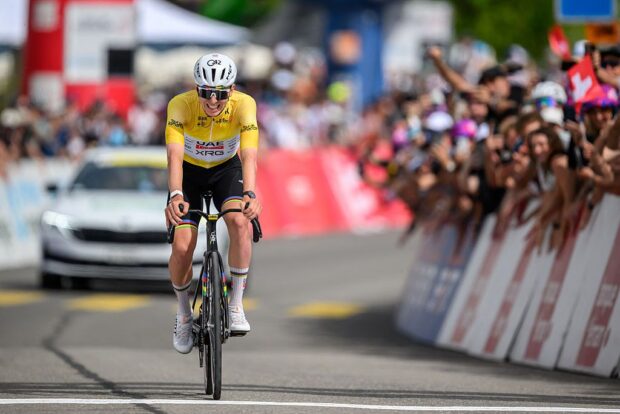Tadej Pogačar during a stage race in the first half of the 2026 season