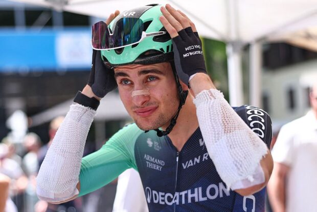 Paul Seixas looks on before the start of the 8th and final stage of the Tour Auvergne-Rhone-Alpes cycling race