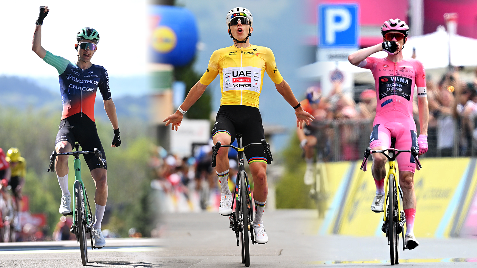 Paul Seixas, Tadej Pogačar y Jonas Vingegaard
