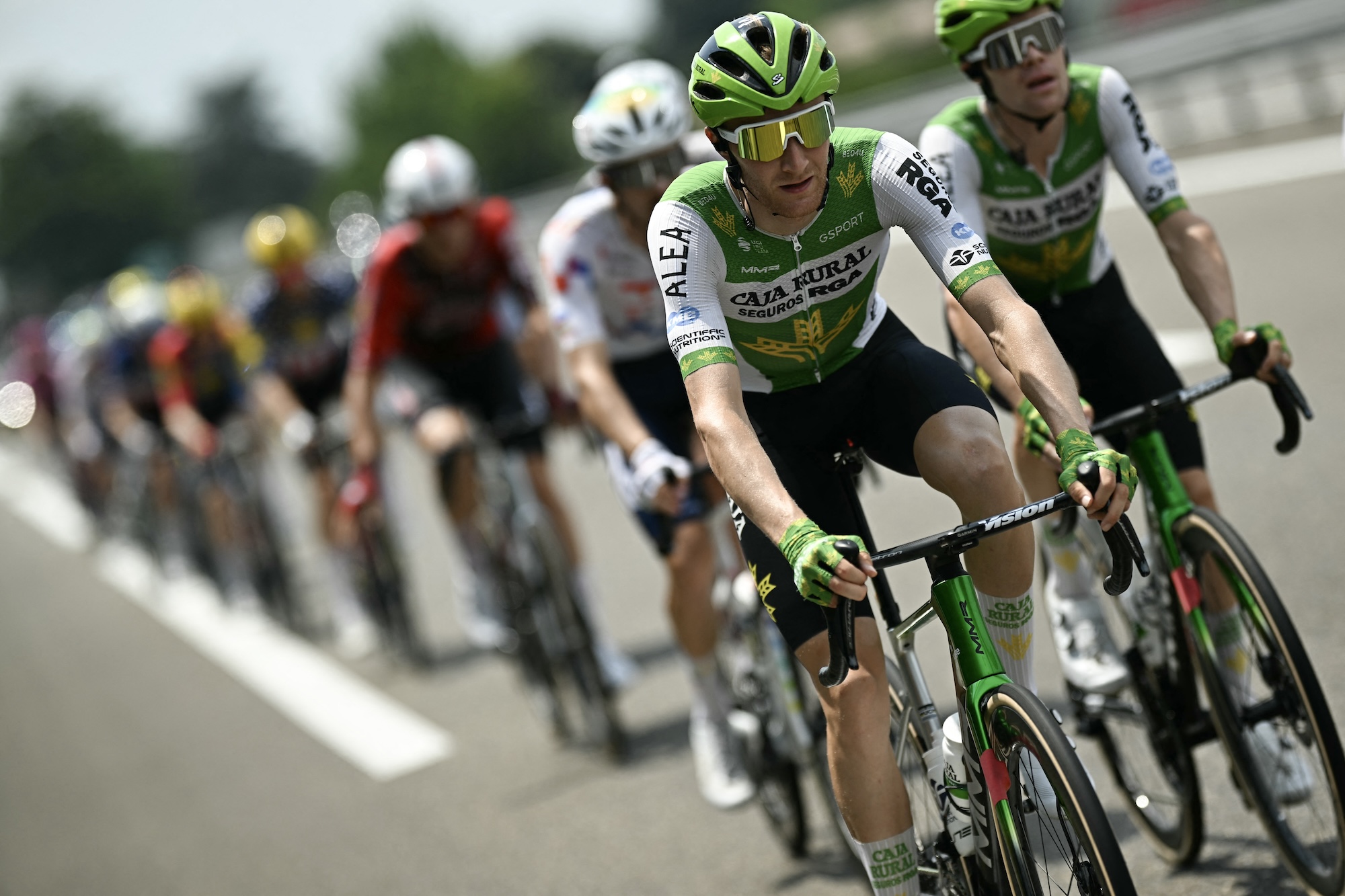 Caja Rural - El ciclista español del equipo Seguros RGA, Abel Balderstone, pedalea con el pelotón durante la séptima etapa de la 113ª edición del Tour de Francia