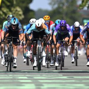 Tim Merlier of Belgium and Biniam Girmay sprint to the finish line during the 113th Tour de France 2026, Stage 8