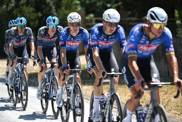 Alpecin-Premier Tech leading the peloton on stage 5 of the Tour de France