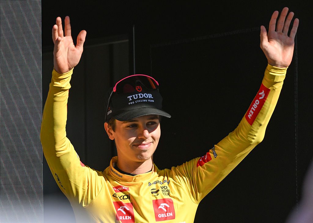 Marco Brenner (Tudor Pro Cycling) celebrates victory at the 2026 Tour de Pologne. (Photo by Artur Widak/NurPhoto via Getty Images)