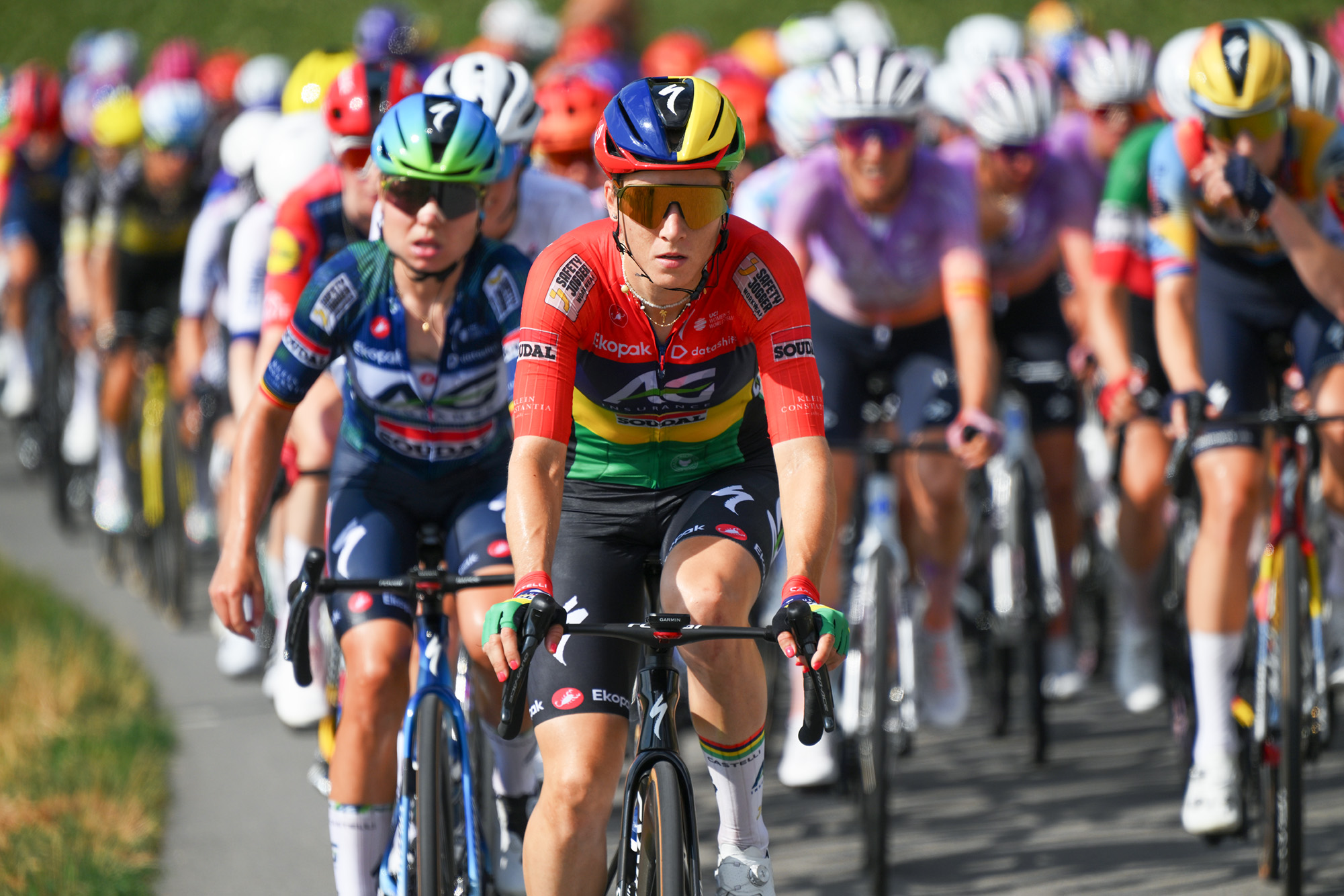 LAUSANA, SUIZA - 1 DE AGOSTO: Kimberley Le Court Pienaar de Mauricio y Team AG Insurance - Soudal compite durante el 5to Tour de Francia Femmes 2026, Etapa 1, una etapa de 138 km de Lausana a Lausana / #UCIWWT / el 1 de agosto de 2026 en Lausana, Suiza. (Foto de Alex Broadway/Getty Images)
