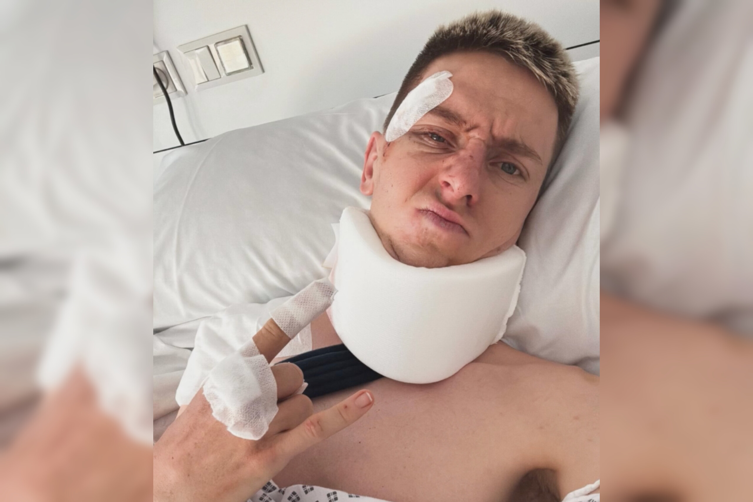 Tadej Pogačar publica una selfie en Instagram desde su cama de hospital en Barcelona tras su accidente en la Vuelta a España