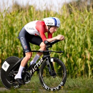 Derek Gee of Team Canada during the individual time trial at the 2024 UCI World Championships Zurich Zurich, Switzerland. (Photo by Joan Cros - Corbis/Getty Images)