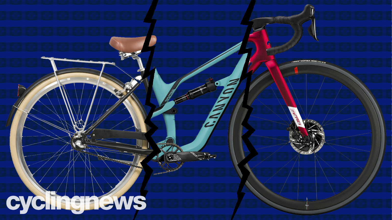 Tres tipos de bicicletas cortadas y pegadas para crear una frankenbike