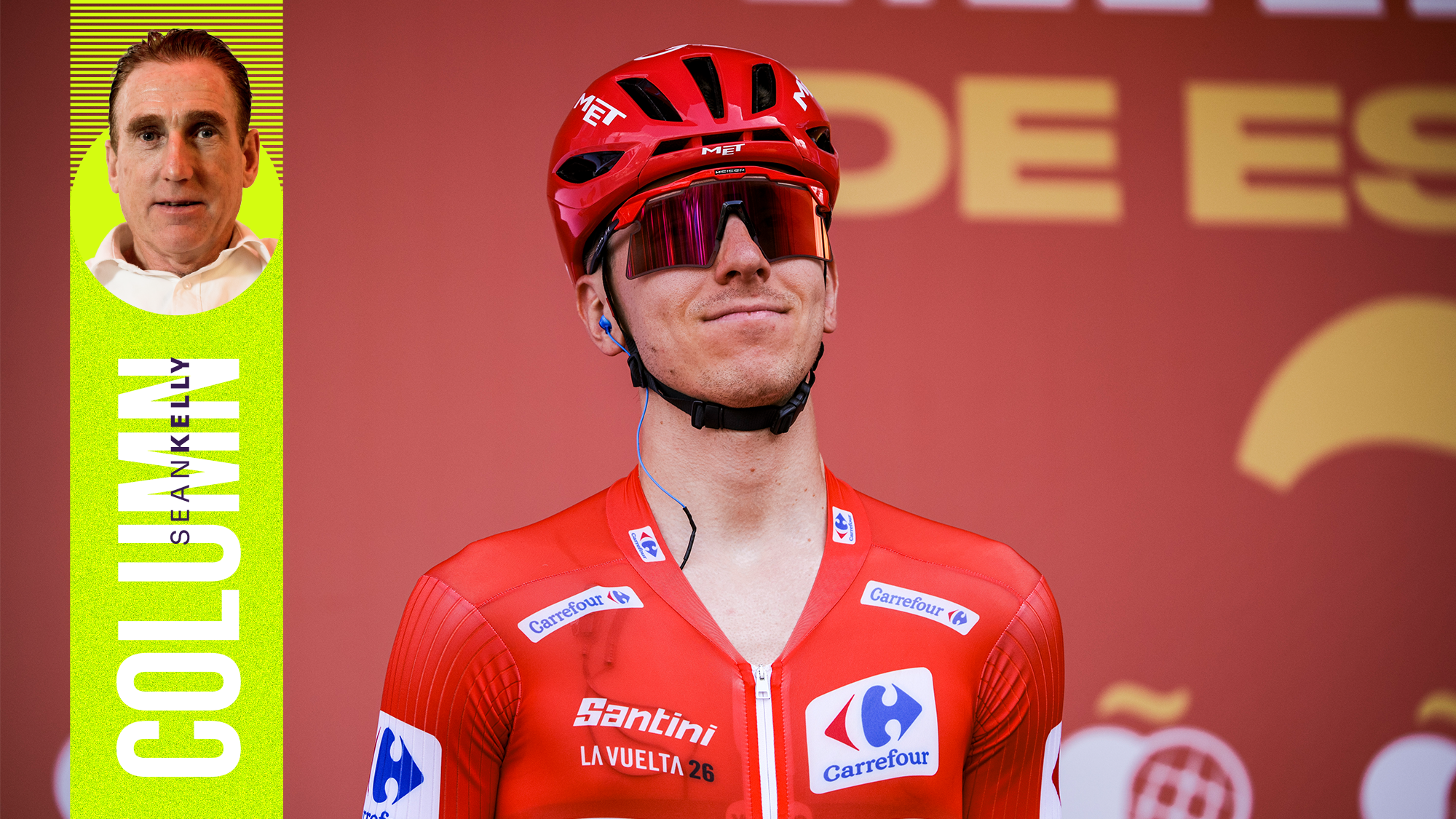 Tadej Pogacar del UAE Team Emirates - XRG vistiendo la camiseta roja de líder durante La Vuelta a España 2026 de Mónaco a Granada, Etapa 5 