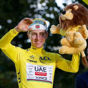 Tadej Pogacar (UAE Team Emirates - XRG) celebrates after winning the 2026 Tour de France in Paris, France. (Photo by Jean Catuffe/Getty Images)