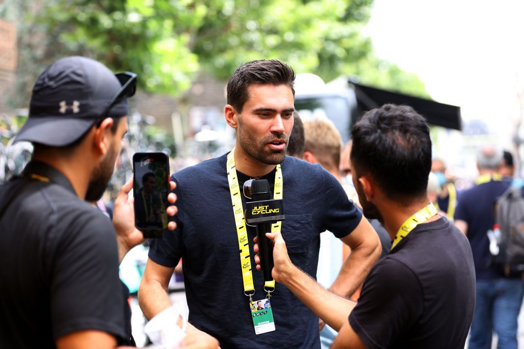 Tom Dumoulin of Netherlands ex pro rider meets the media press at start prior to the stage eleven of the 110th Tour de France 2023 a 179.8km from Clermont-Ferrand to Moulins / #UCIWT / on July 12, 2023 in Clermont-Ferrand, France.