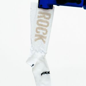 A close up shot of some socks being tested in the wind tunnel